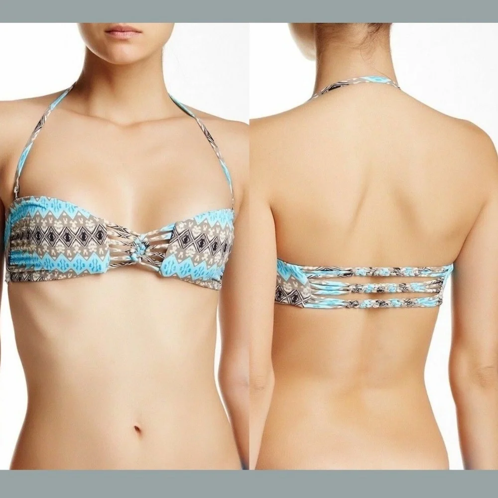 NEW Frankie's Bikinis Mary Jane Macrame‎ Bandeau Ikat Bikini Top in Small